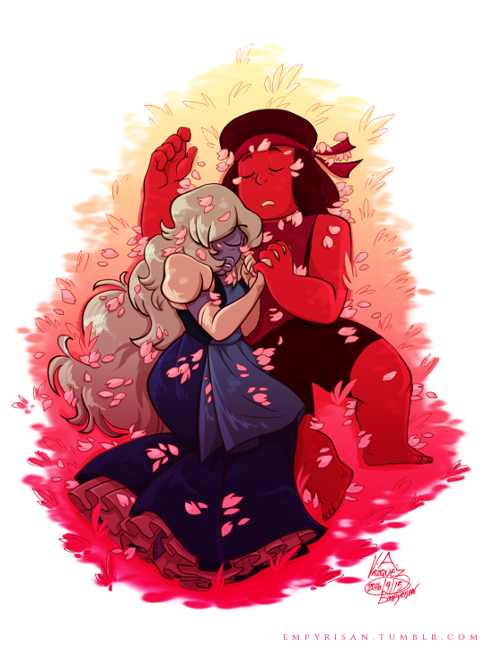 Steven Universe | Ruby & Sapphire | Illustration 2016 | Digital - GIMP 2.8 - - - My contribution for @rupphirebomb‘s Day 1: Seasons, doubling as a gift for my girlfriend JC...